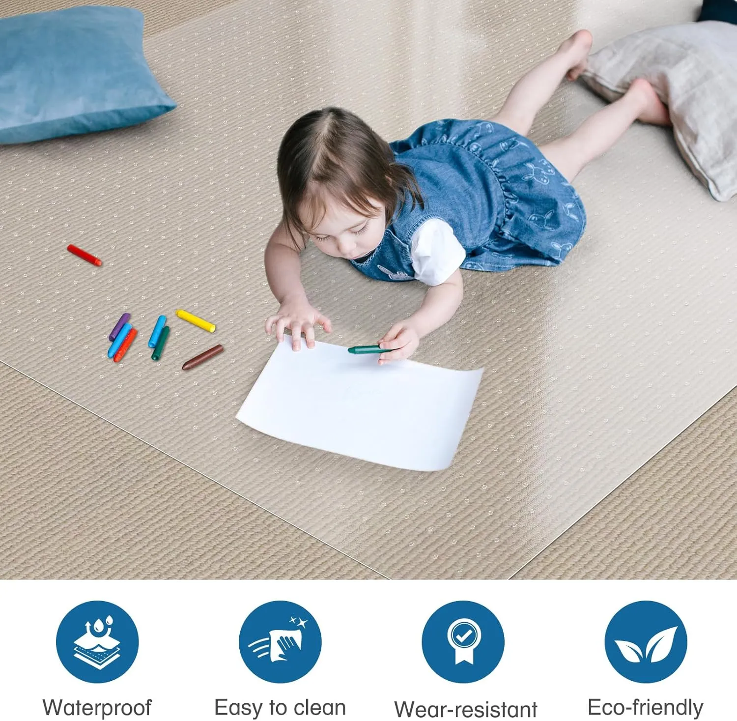 Chair Mat for Carpet, 46" x 60" Desk Chair Mat for Carpeted Floors, Non-Slip Office Vinyl Mat for Carpet with Studded, Easy Glide Heavy Duty Floor Protector Mat for Home Office, Clear