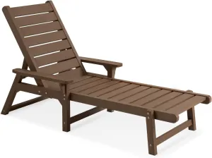 Chaise Lounge, Poly Lumber, Outdoor Lounge Chair with Adjustable Backrest, Sturdy Weather Resistant Waterproof Fade Proof, for Poolside Patio Garden(Brown, 1 pc)