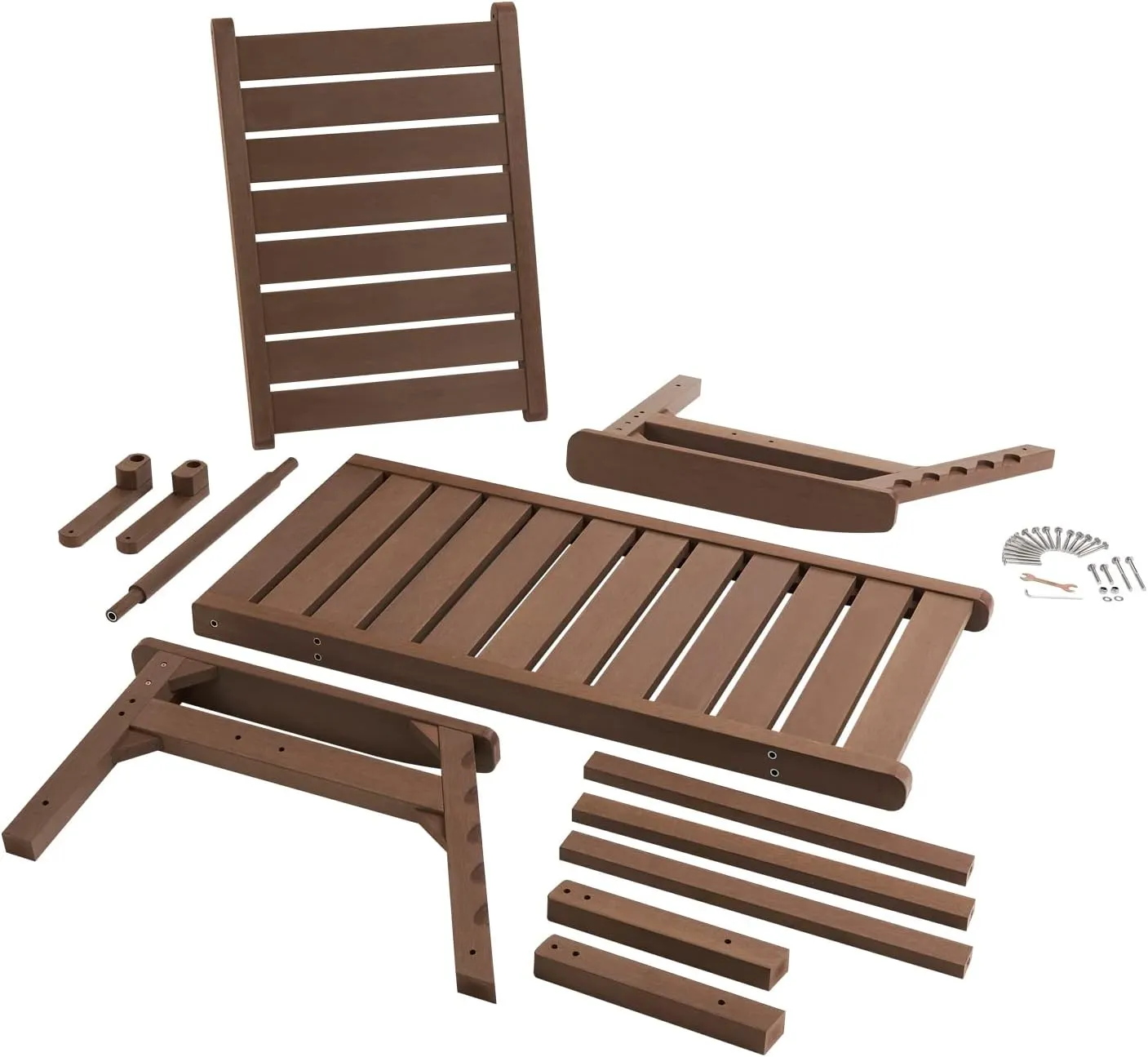 Chaise Lounge, Poly Lumber, Outdoor Lounge Chair with Adjustable Backrest, Sturdy Weather Resistant Waterproof Fade Proof, for Poolside Patio Garden(Brown, 1 pc)