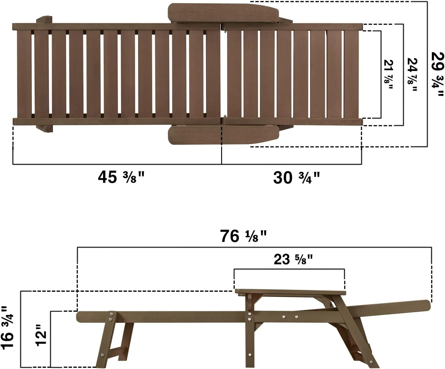 Chaise Lounge, Poly Lumber, Outdoor Lounge Chair with Adjustable Backrest, Sturdy Weather Resistant Waterproof Fade Proof, for Poolside Patio Garden(Brown, 1 pc)