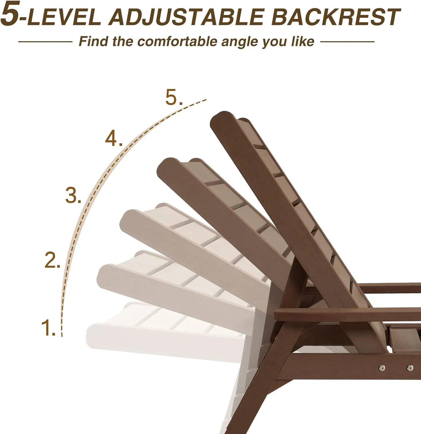 Chaise Lounge, Poly Lumber, Outdoor Lounge Chair with Adjustable Backrest, Sturdy Weather Resistant Waterproof Fade Proof, for Poolside Patio Garden(Brown, 1 pc)