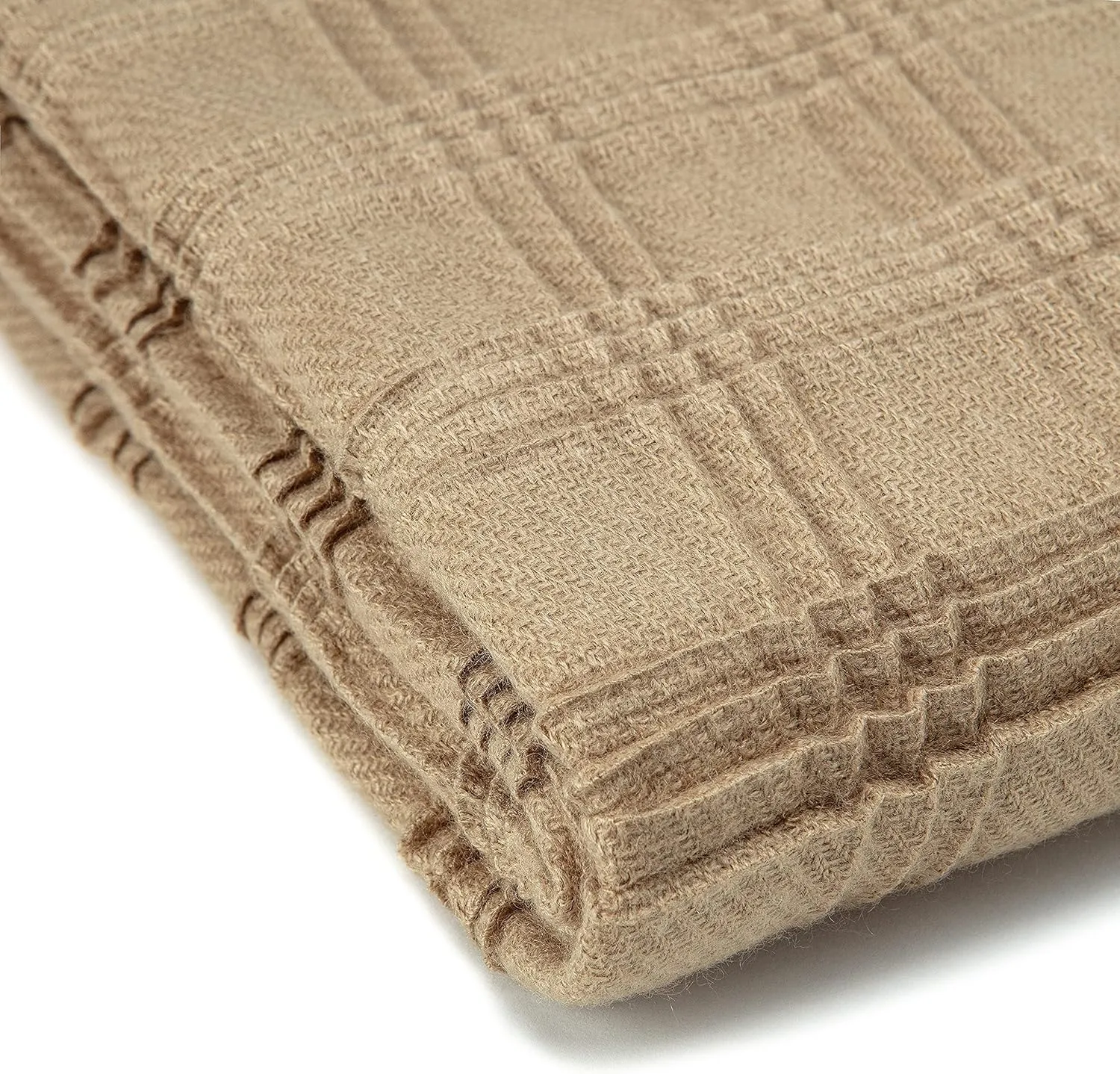Chanasya Premium Pleated Solid Plaid Acrylic Throw Blanket with Tassels - Lightweight and Super Soft Modern Woven Blanket for Couch, Home, Living Room, and Bedroom Décor (50x65 Inches) Beige