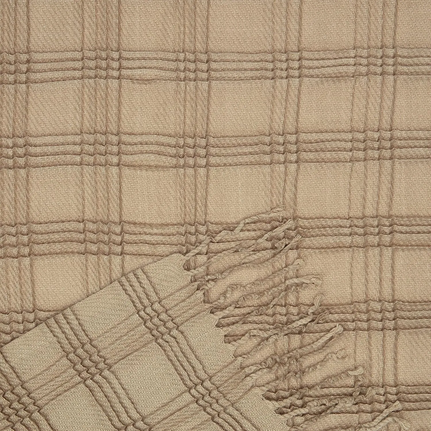 Chanasya Premium Pleated Solid Plaid Acrylic Throw Blanket with Tassels - Lightweight and Super Soft Modern Woven Blanket for Couch, Home, Living Room, and Bedroom Décor (50x65 Inches) Beige