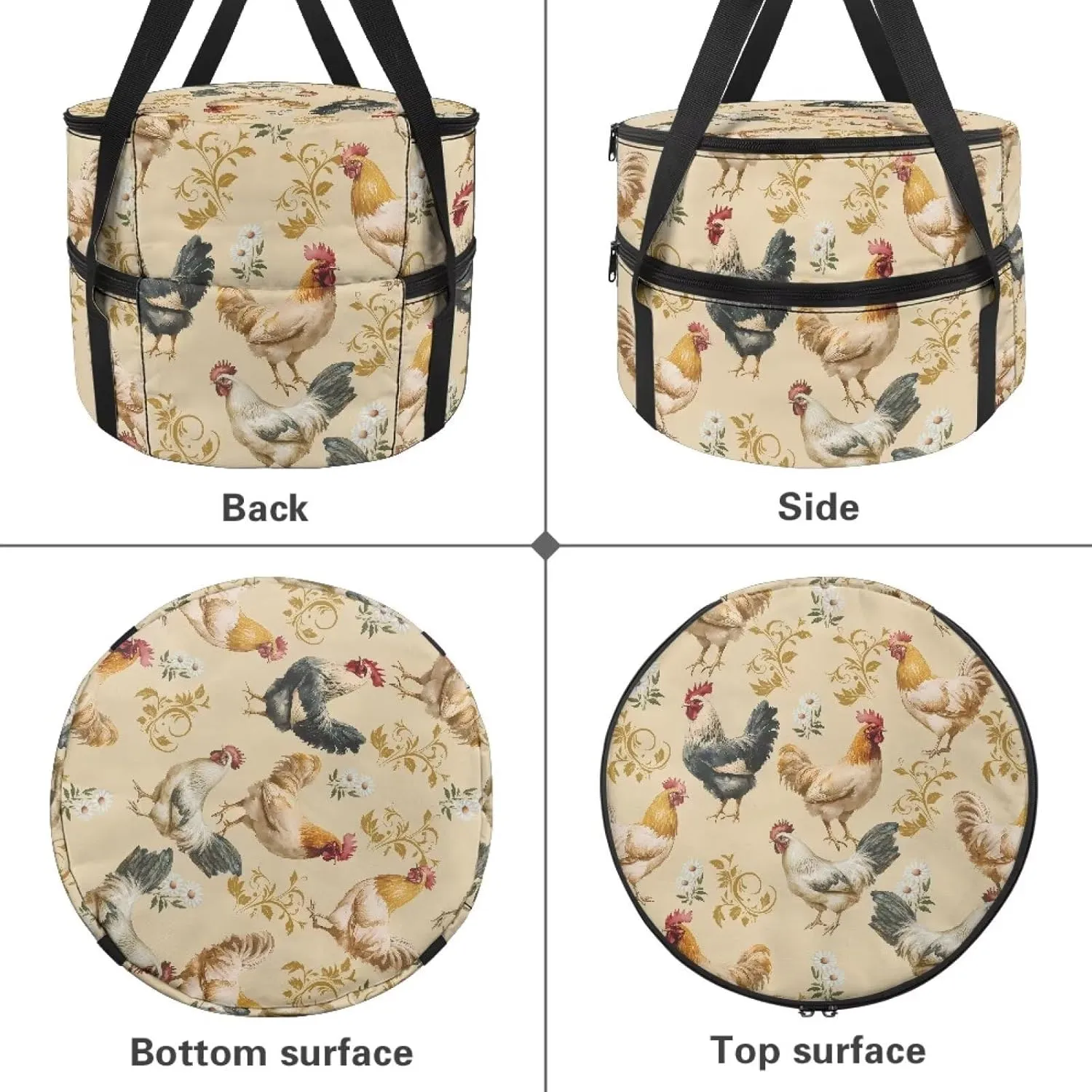 Chicken Rooster Leaves Casserole Carrier Bag Case with Lid and Handle Insulated Casseroles Carriers Portable Food Warmer for Picnic Baking Crust