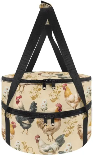 Chicken Rooster Leaves Casserole Carrier Bag Case with Lid and Handle Insulated Casseroles Carriers Portable Food Warmer for Picnic Baking Crust