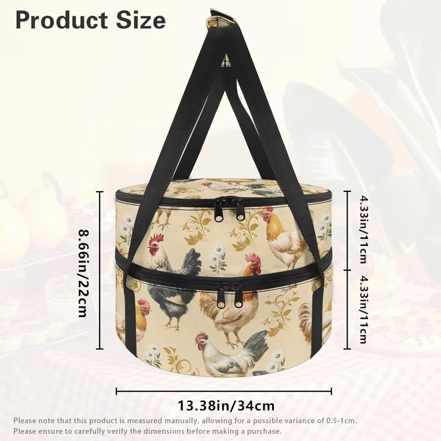 Chicken Rooster Leaves Casserole Carrier Bag Case with Lid and Handle Insulated Casseroles Carriers Portable Food Warmer for Picnic Baking Crust