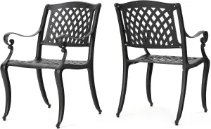 Christopher Knight Home Hallandale Outdoor Cast Aluminum Chairs, 2-Pcs Set, Antique Matte Black