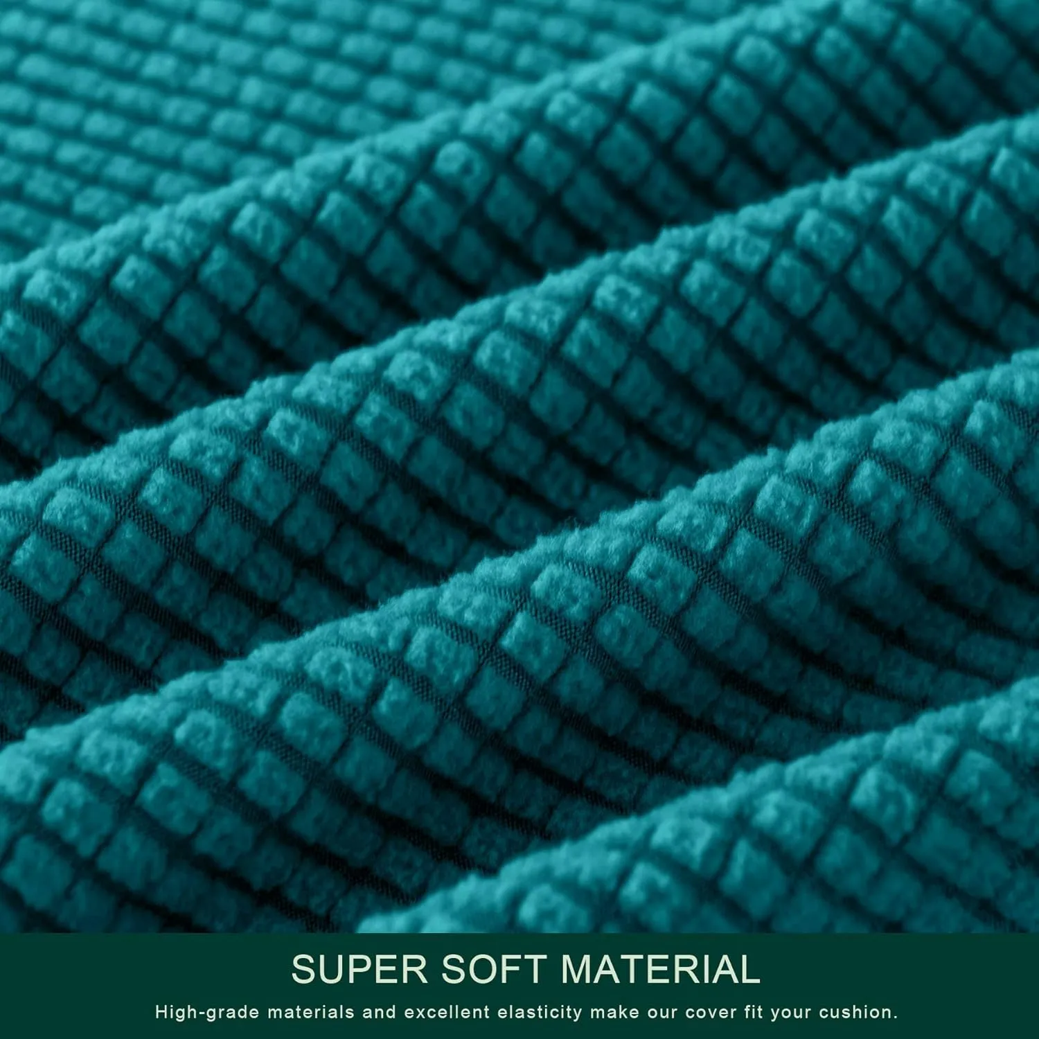 CHUN YI 3 Pieces Stretch Loveseat Sofa Cover for 2 Seater Couch, Washable Soft Sofa Slipcover with 2 Separate Seat Cushion Covers for Dogs, Checks Spandex Jacquard Fabric, Medium, Teal