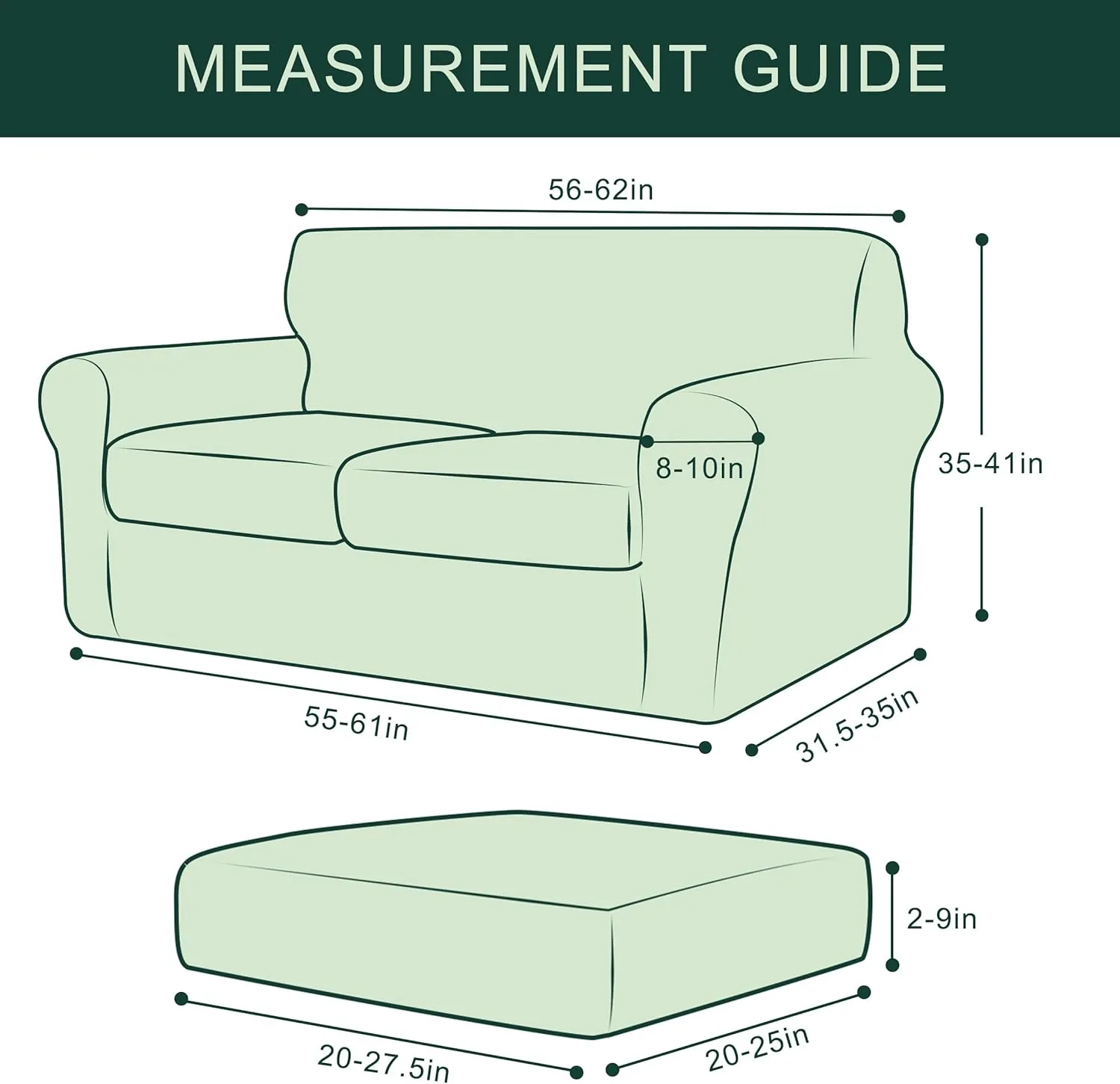 CHUN YI 3 Pieces Stretch Loveseat Sofa Cover for 2 Seater Couch, Washable Soft Sofa Slipcover with 2 Separate Seat Cushion Covers for Dogs, Checks Spandex Jacquard Fabric, Medium, Teal