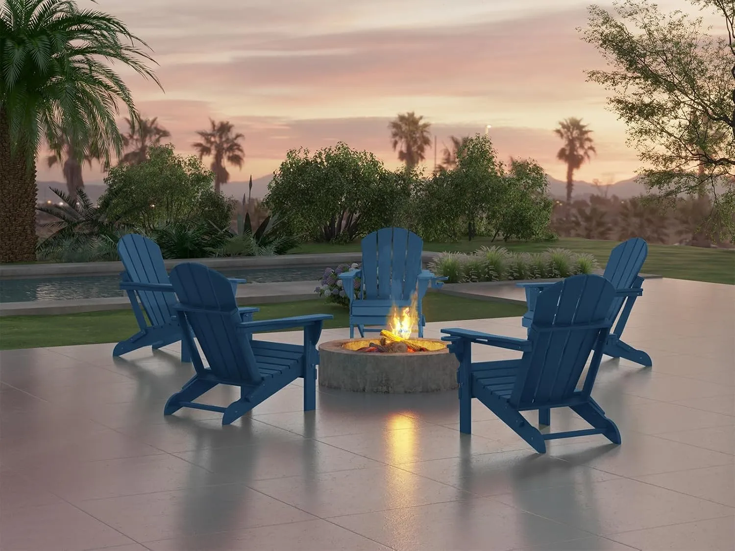 Ciokea Folding Adirondack Chair Wood Texture, Patio Adirondack Chair Weather Resistant, Plastic Fire Pit Chair with Cup Holder, Lawn Chair for Outdoor Porch Garden Backyard Deck (Royal Blue)