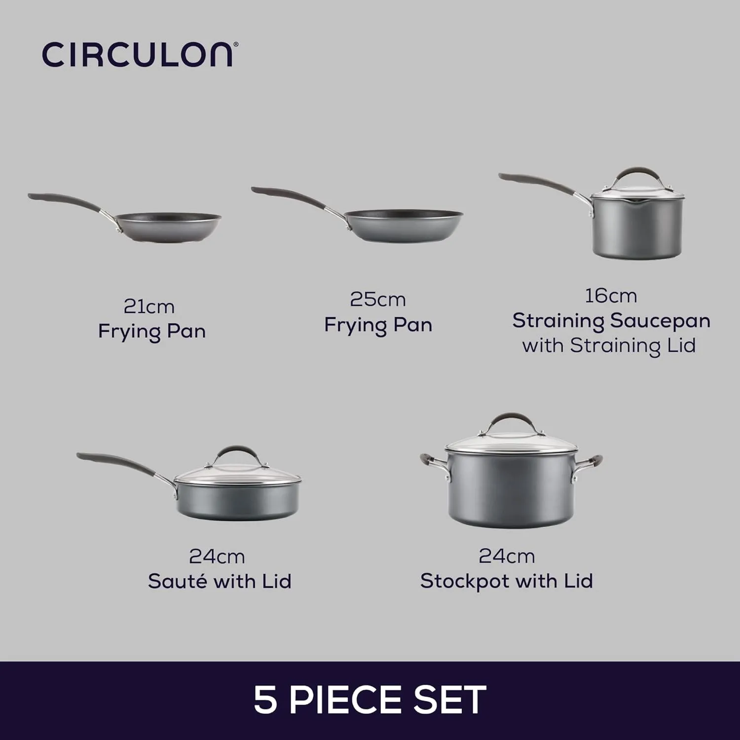 Circulon Scratch Defense Induction Hob Pan Set of 5 - Pots and Pans Sets Non Stick with Extreme Non Stick, Dishwasher & Oven Safe Cookware, Graphite Pewter Finish