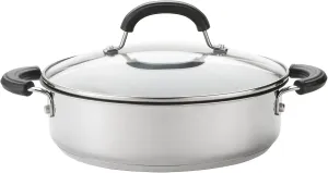 Circulon Total Non Stick Saute Pan with Lid 30cm - Induction Suitable Stainless Steel Saute Pan with Toughened Glass Lid, Durable Oven & Dishwasher Safe Cookware, Silver