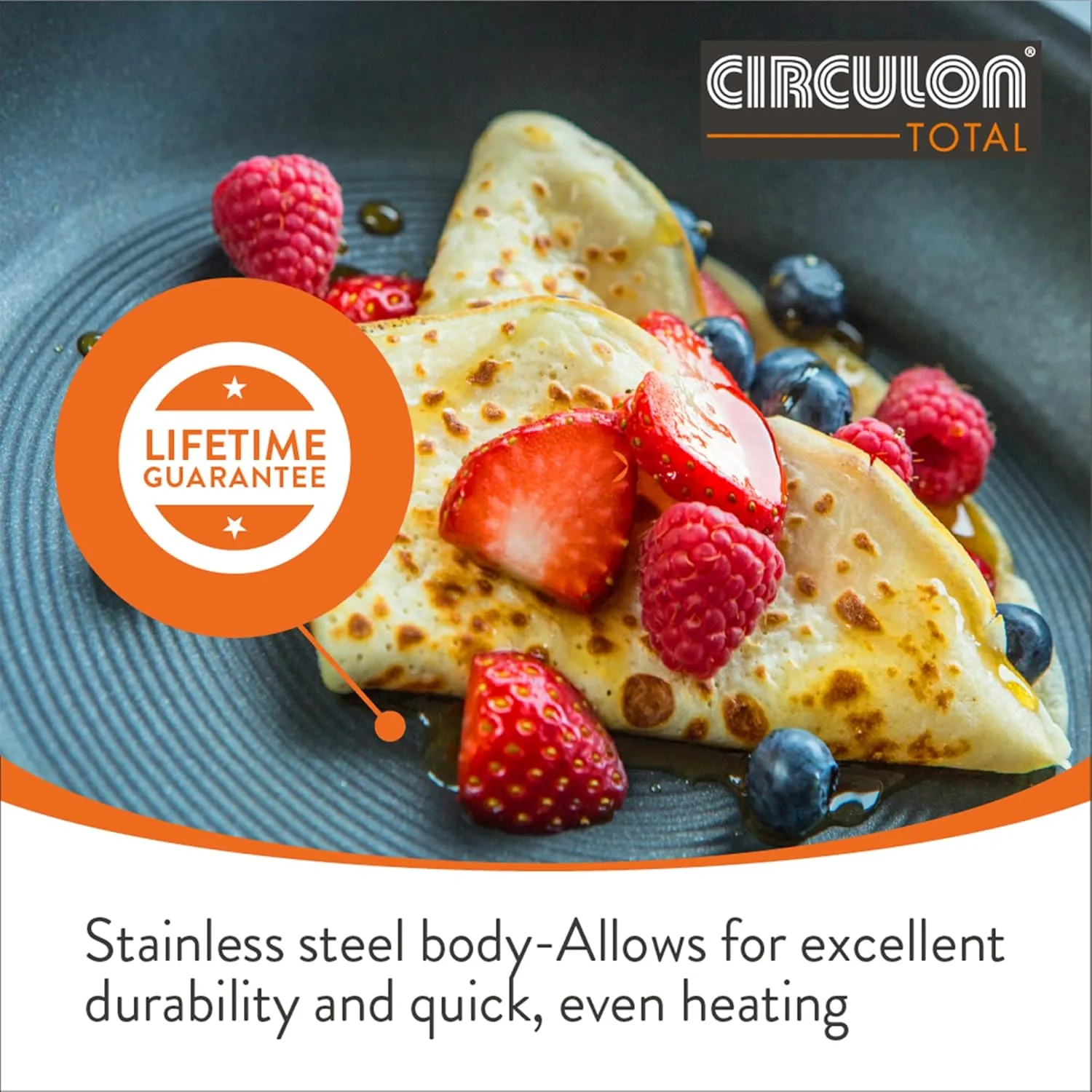 Circulon Total Non Stick Saute Pan with Lid 30cm - Induction Suitable Stainless Steel Saute Pan with Toughened Glass Lid, Durable Oven & Dishwasher Safe Cookware, Silver