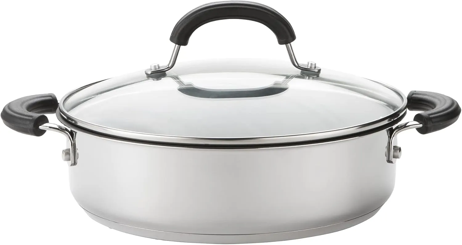 Circulon Total Non Stick Saute Pan with Lid 30cm - Induction Suitable Stainless Steel Saute Pan with Toughened Glass Lid, Durable Oven & Dishwasher Safe Cookware, Silver