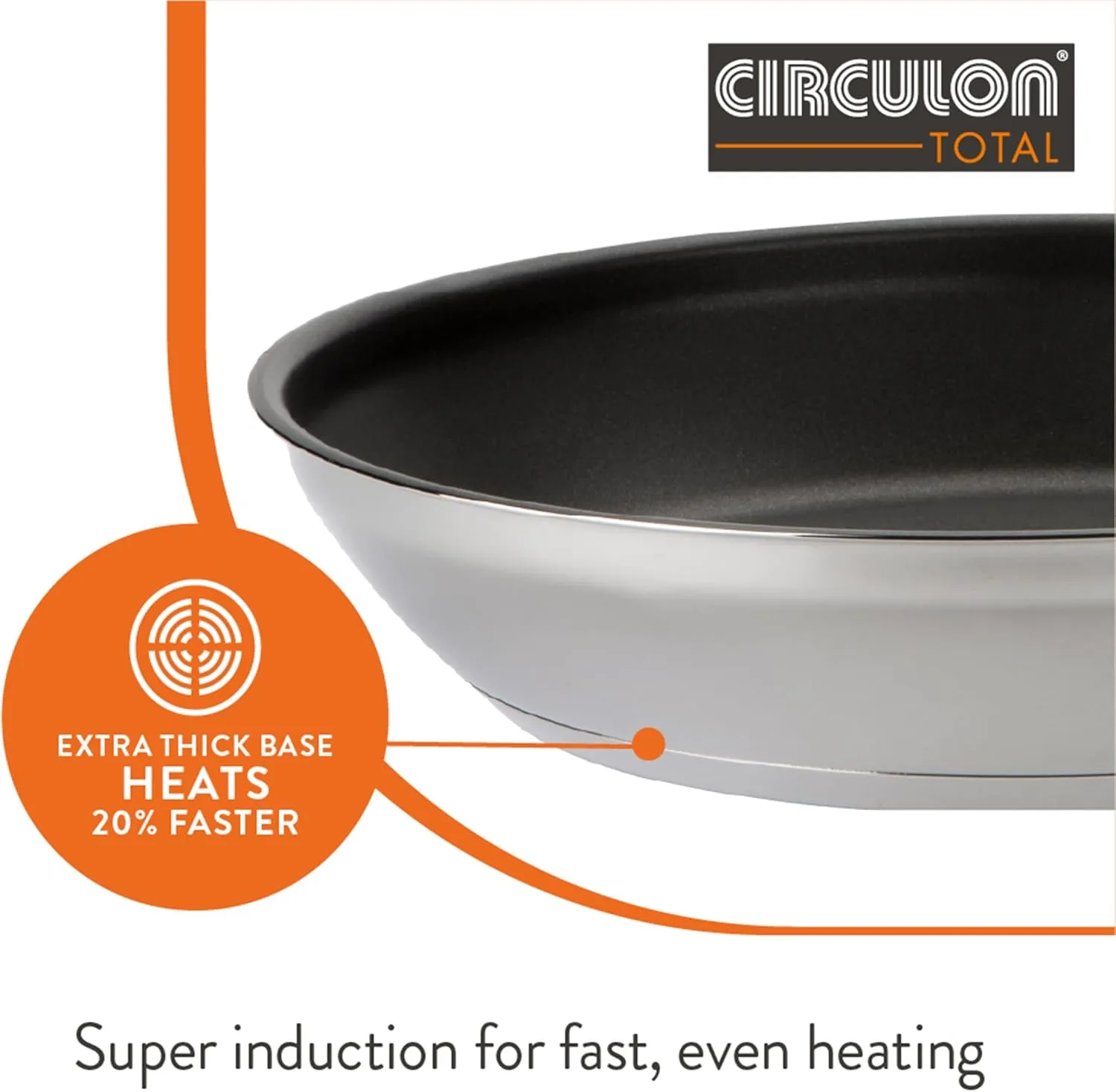 Circulon Total Non Stick Saute Pan with Lid 30cm - Induction Suitable Stainless Steel Saute Pan with Toughened Glass Lid, Durable Oven & Dishwasher Safe Cookware, Silver
