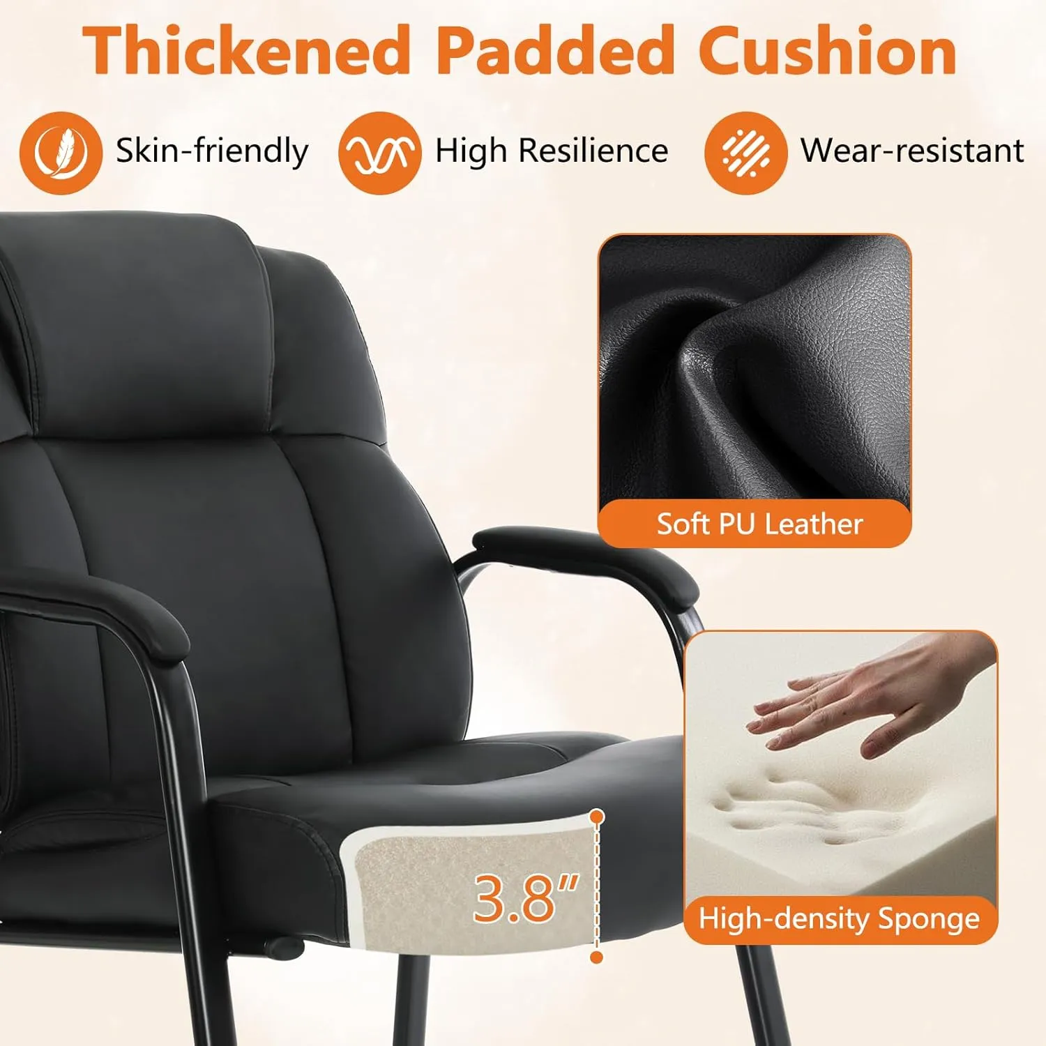 CLATINA Big & Tall 500 lb. Guest Chair, Leather Reception Chairs with Sled Base and Padded Arm Rest for Waiting Room Office Home and Meeting Conference-Black (2 Pack)