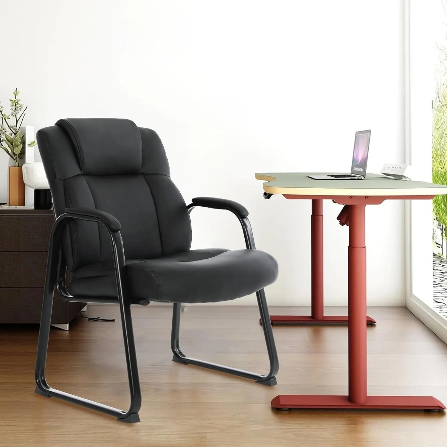 CLATINA Big & Tall 500 lb. Guest Chair, Leather Reception Chairs with Sled Base and Padded Arm Rest for Waiting Room Office Home and Meeting Conference-Black (2 Pack)