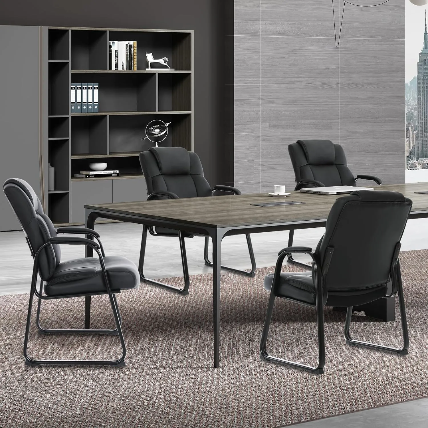 CLATINA Big & Tall 500 lb. Guest Chair, Leather Reception Chairs with Sled Base and Padded Arm Rest for Waiting Room Office Home and Meeting Conference-Black (2 Pack)