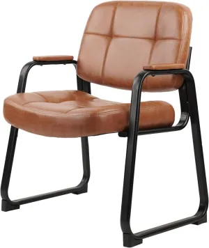 CLATINA Big Tall 400 lbs Waiting Room Chairs with Padded Arms Leather Guest Chair no Wheels for Office Reception Lobby and Conference Desk with Sled Base, Brown