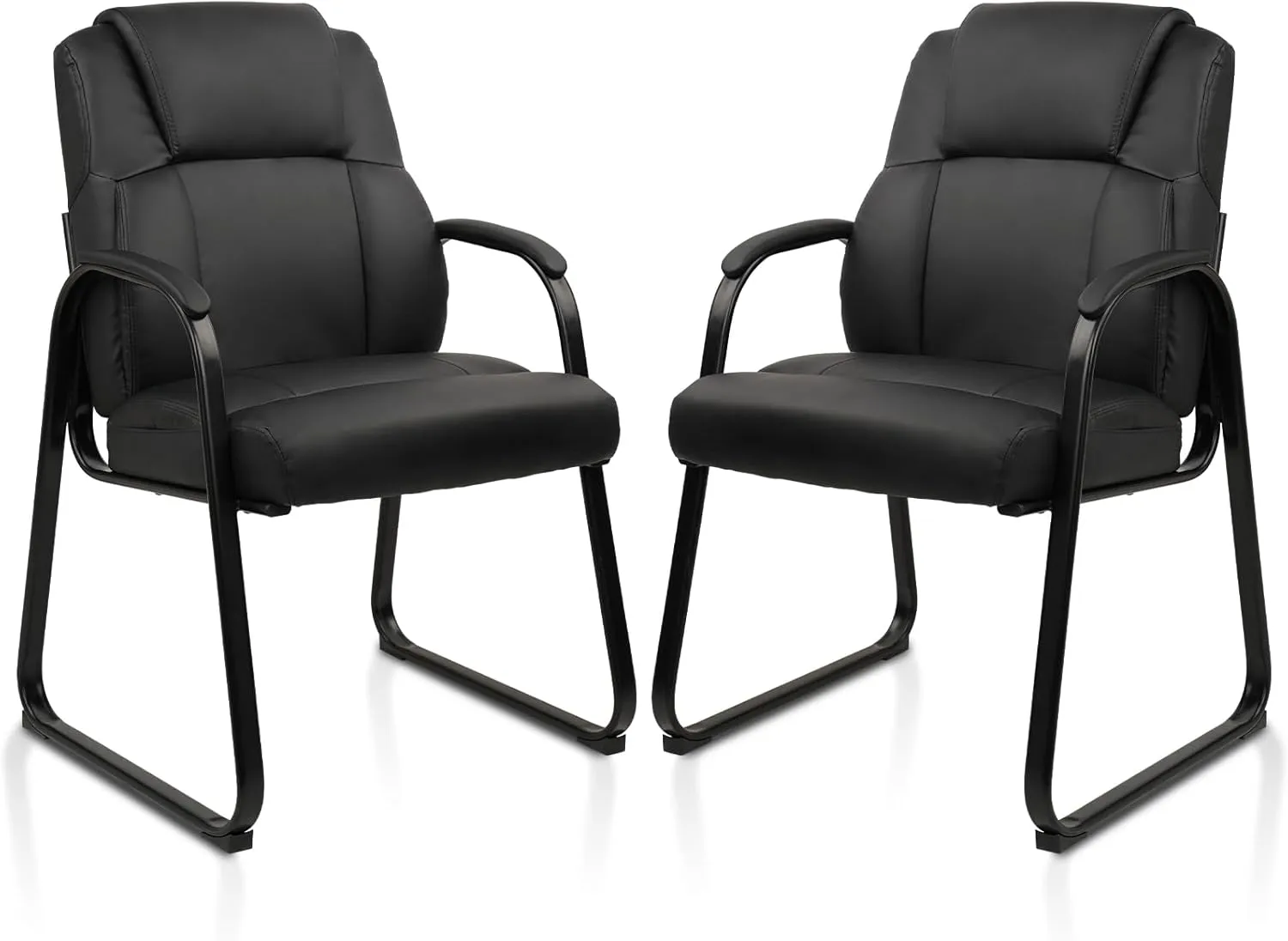 CLATINA Leather Guest Chair with Padded Arm Rest for Reception Meeting Conference and Waiting Room Side Office Home Black with Sled Base 2 Pack