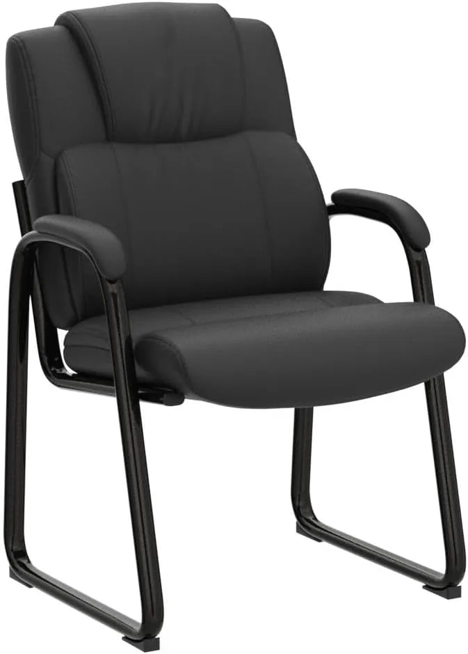 CLATINA Leather Guest Chair with Padded Arm Rest for Reception Meeting Conference and Waiting Room Side Office Home Black with Sled Base 2 Pack