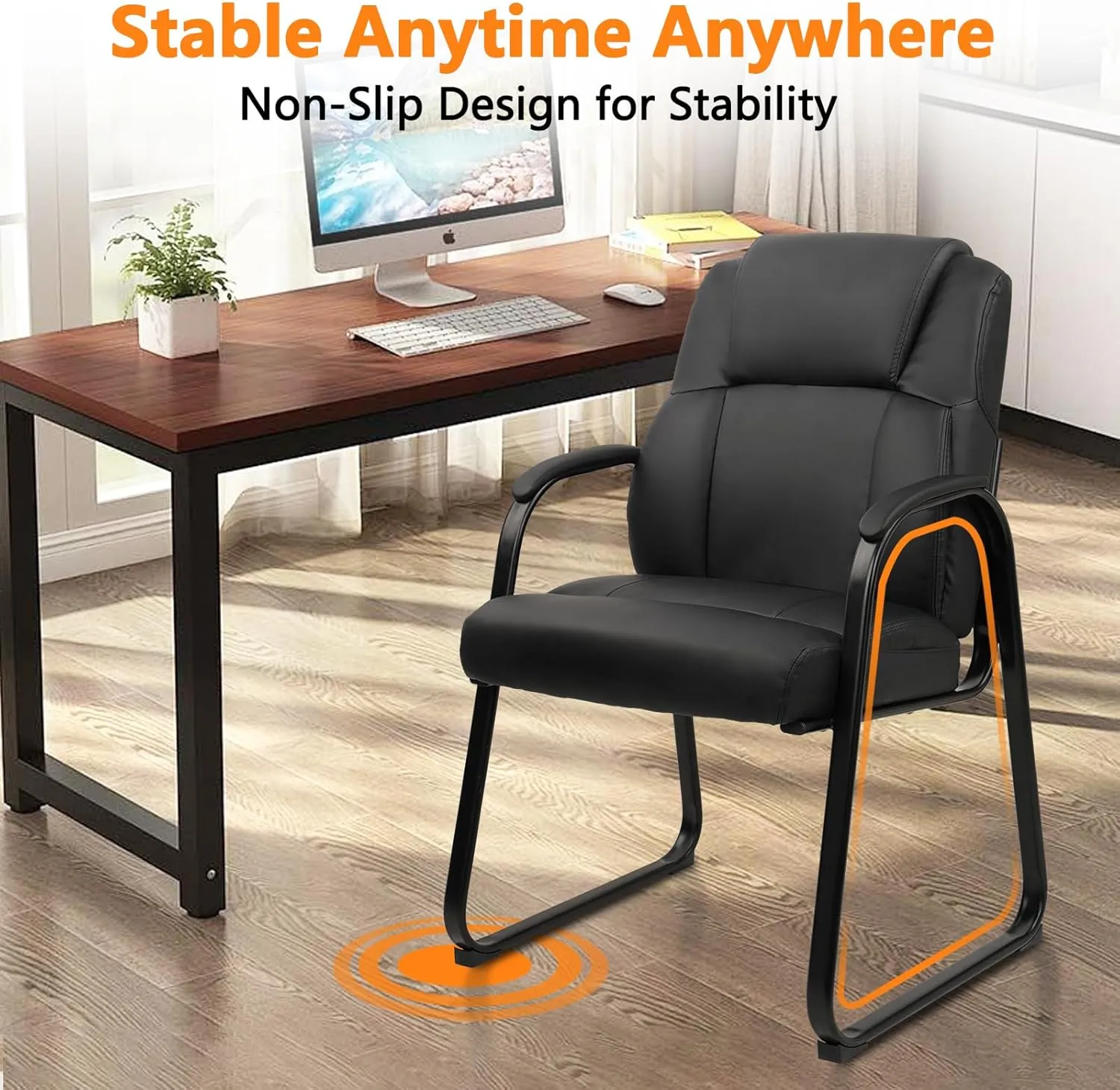 CLATINA Leather Guest Chair with Padded Arm Rest for Reception Meeting Conference and Waiting Room Side Office Home Black with Sled Base 2 Pack