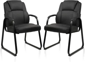 CLATINA Leather Guest Chair with Padded Arm Rest for Reception Meeting Conference and Waiting Room Side Office Home Black with Sled Base 2 Pack