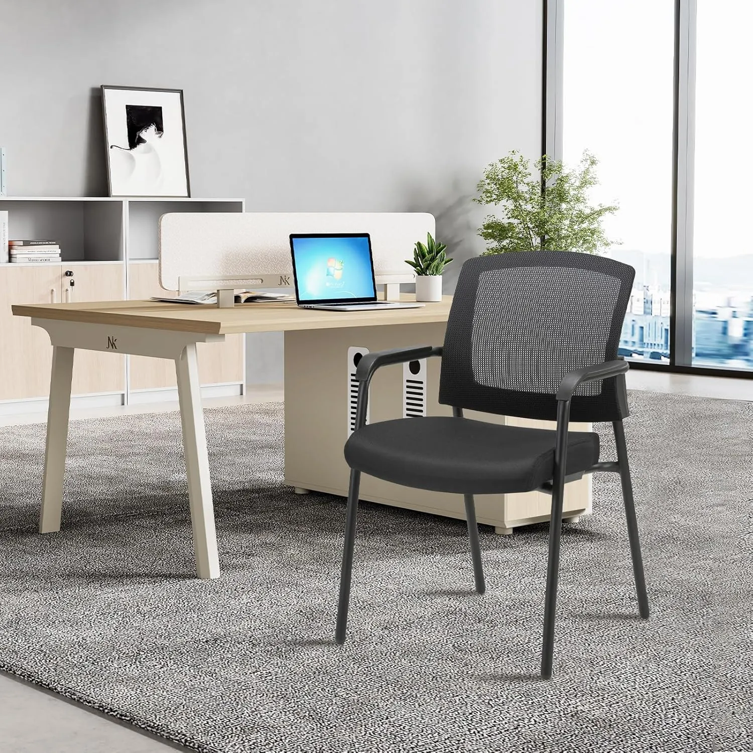 CLATINA Office Reception Guest Chair Mesh Back Stacking with Ergonomic Lumbar Support and Thickened Seat Cushion for Waiting Conference Room Black
