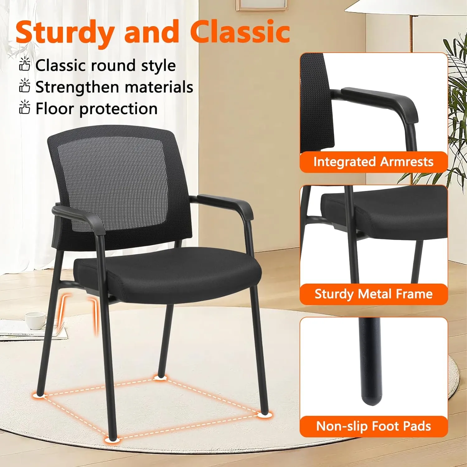 CLATINA Office Reception Guest Chair Mesh Back Stacking with Ergonomic Lumbar Support and Thickened Seat Cushion for Waiting Conference Room Black