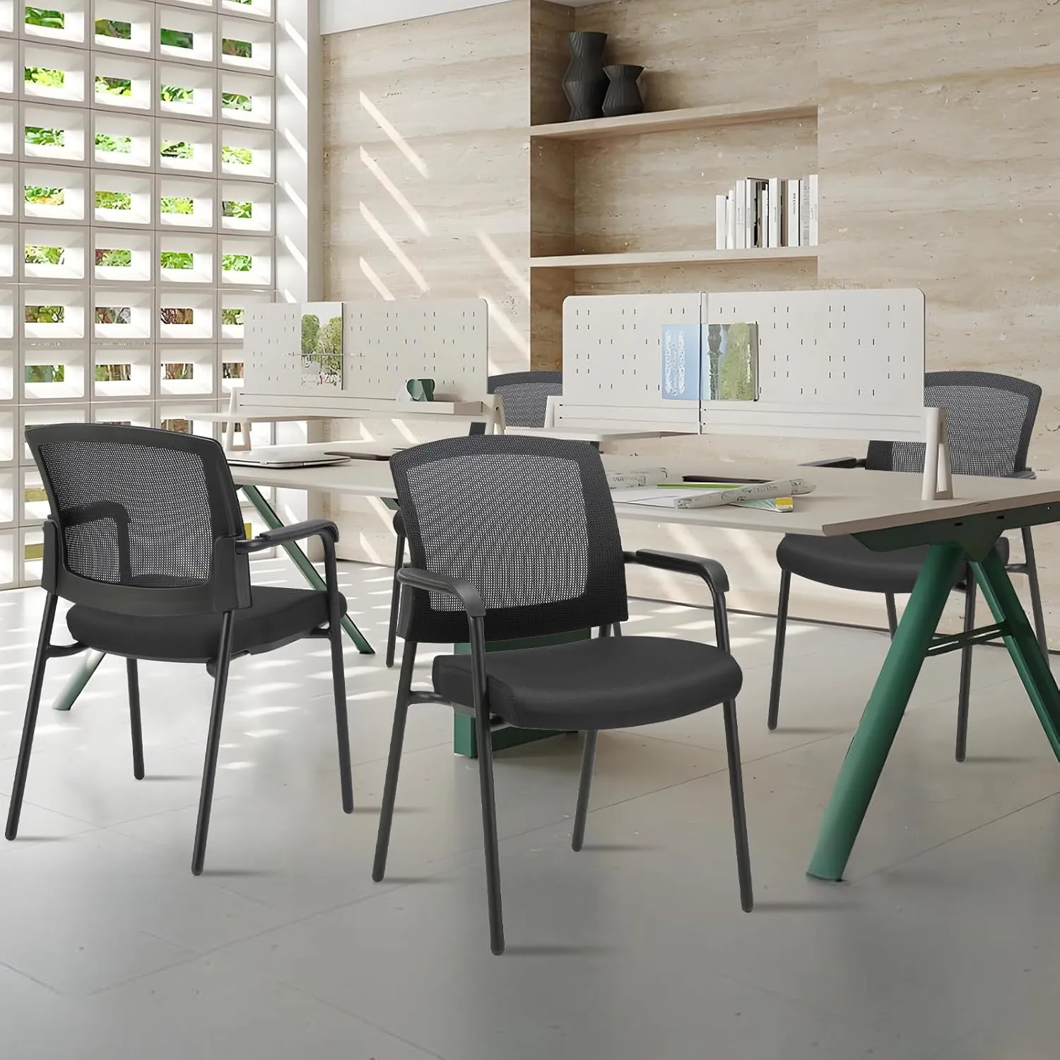CLATINA Office Reception Guest Chair Mesh Back Stacking with Ergonomic Lumbar Support and Thickened Seat Cushion for Waiting Conference Room Black