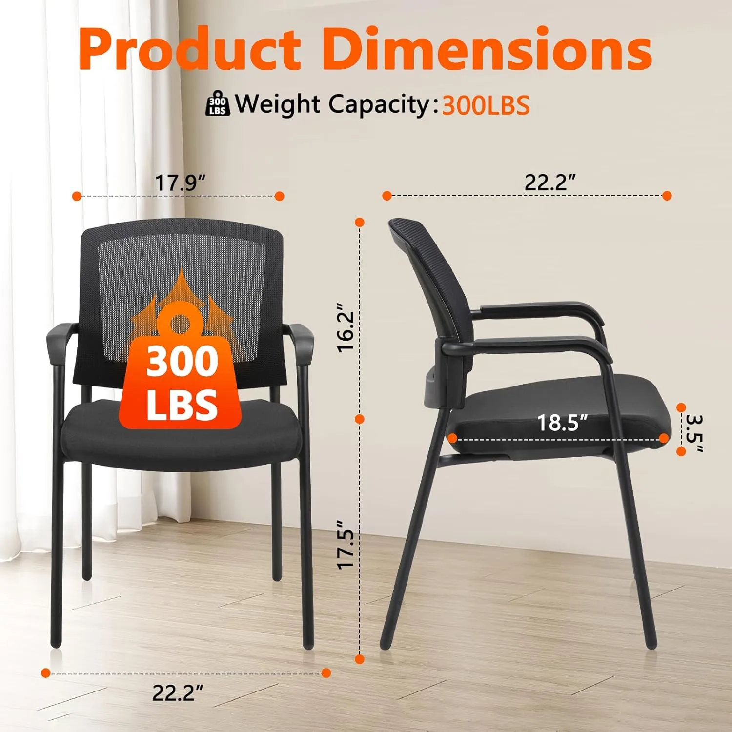CLATINA Office Reception Guest Chair Mesh Back Stacking with Ergonomic Lumbar Support and Thickened Seat Cushion for Waiting Conference Room Black