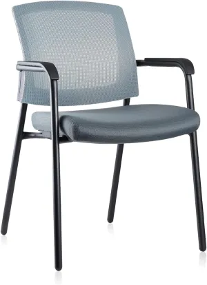 CLATINA Stacking Chairs, Stackable Waiting Room Chair No Wheels with Armrest and Lumber Support, Ergonomic Mesh Office Arm Chair Reception Guest Chairs for Home Conference Lobby Church School, Grey