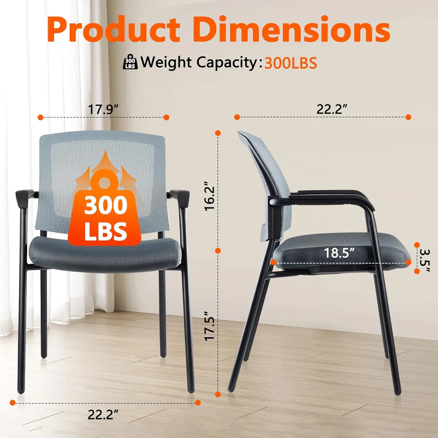 CLATINA Stacking Chairs, Stackable Waiting Room Chair No Wheels with Armrest and Lumber Support, Ergonomic Mesh Office Arm Chair Reception Guest Chairs for Home Conference Lobby Church School, Grey