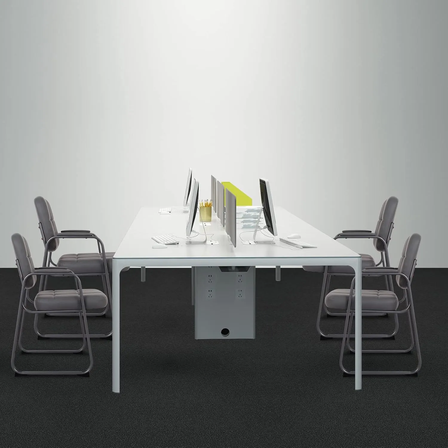 CLATINA Waiting Room Guest Chair with Bonded Leather Padded Arm Rest for Office Reception and Conference Desk Black with Sled Base Grey 4 Pack