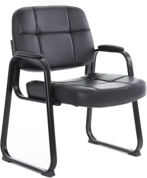 CLATINA Waiting Room Office Guest Executive Side Chair with Bonded Leather Padded Arm Rest Modern Style with Sled Base and Solid Metal Frame, for Office Reception and Conference Desk (Black-A-B, 1PK)