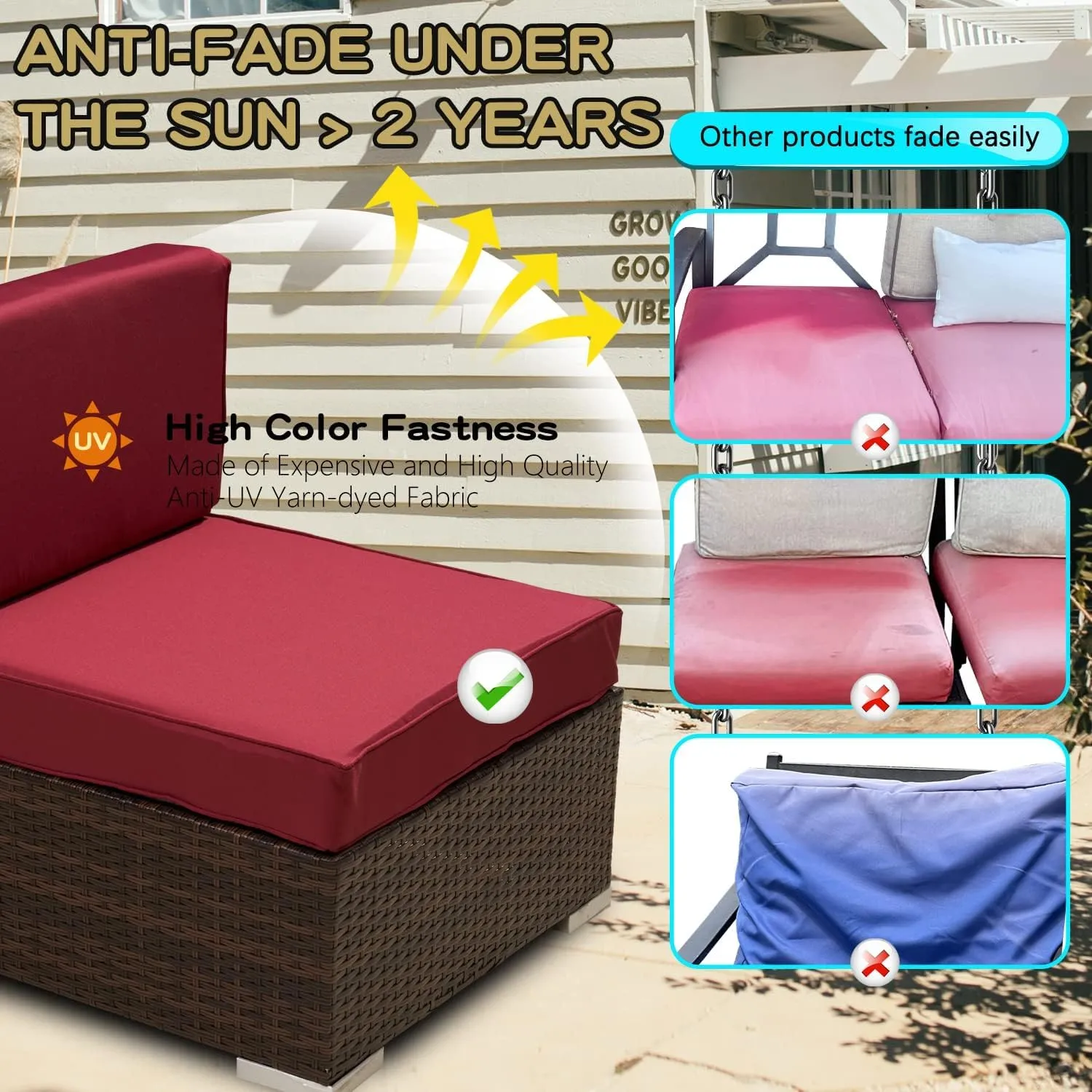 ClawsCover 14Pack Outdoor Patio Seat and Back Cushions Replacement Covers Fit for 7Pieces 6-Seater Wicker Rattan Sectional Couch Chair Furniture Set,Burgundy-Include Cover Only (Small)
