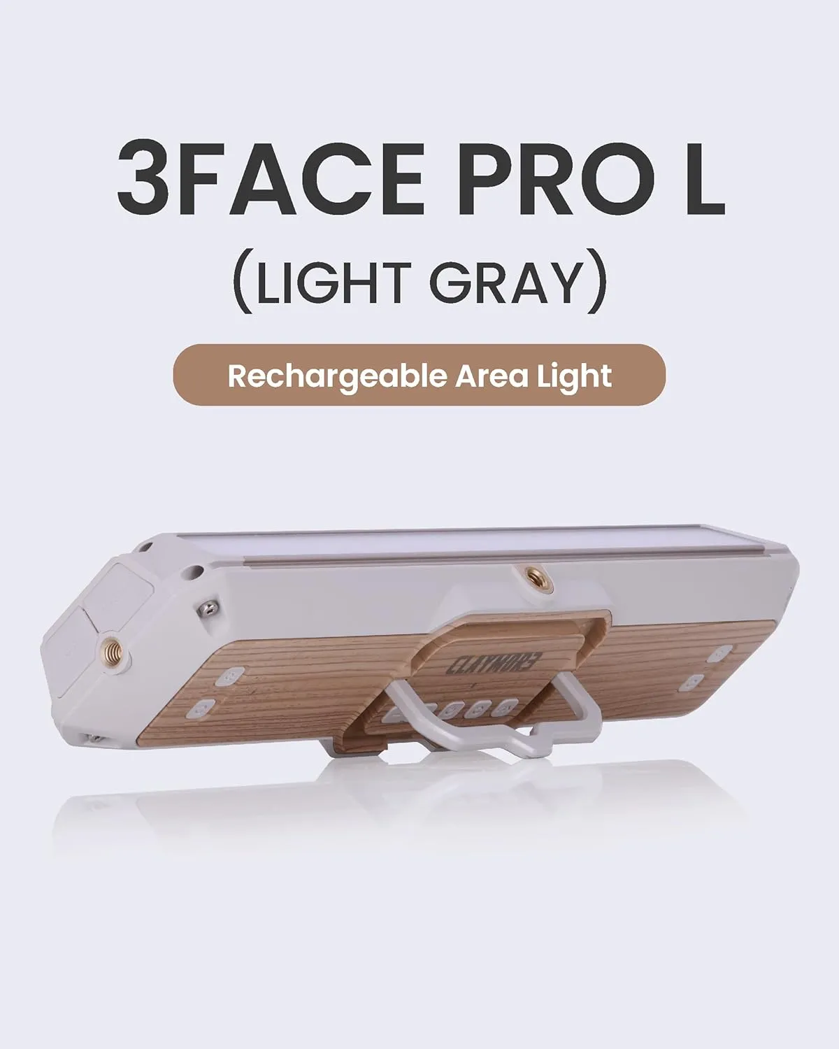 Claymore 3Face Pro L (Light Gray) - Rechargeable Surface Area Camping Light for Trucks, Overlanding, Tents, Canopies, Outdoor Events, Street Vendors, Work Lighting, Long-Lasting Battery, Hanging