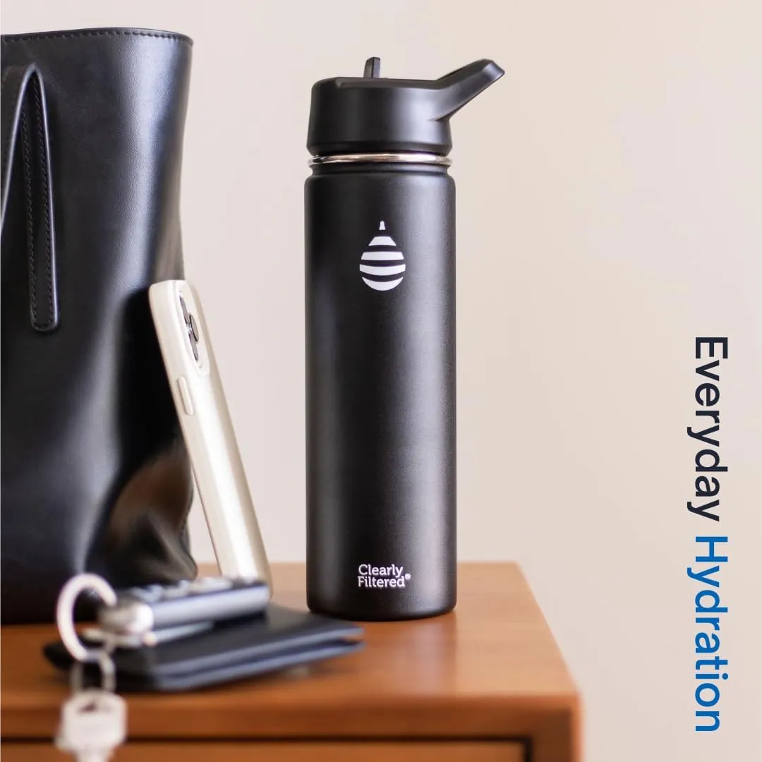 Clearly Filtered Water Bottle | Removes 220  Contaminants, Double-Wall Insulated Stainless Steel, BPA/BPS Free, Phthalate Free, Filters Flouride Lead Chlorine (20oz, Navy Blue)