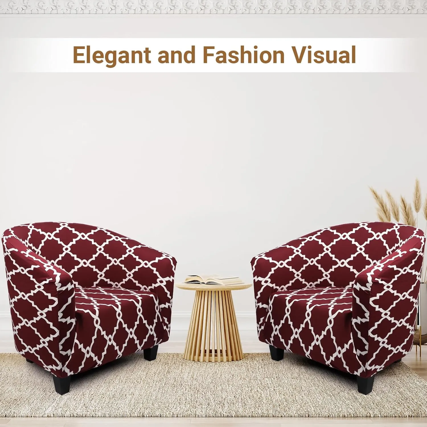 Club Chair Slipcover, 1 Piece Stretch Red/White Tub Barrel Chair Slipcovers, Round Chair Soft Sofa Cover Removable Couch Furniture Protector for Bar Living Room Bedroom Hotel Counter