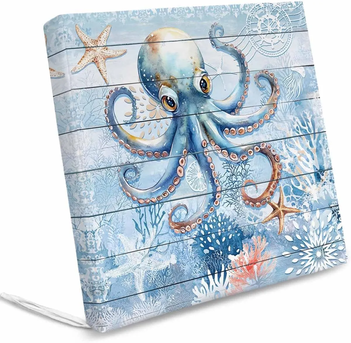 Coastal Octopus Outdoor Cushion Chair Cover Set of 2 - Waterproof Couch Seat Covers, Nautical Sea Starfish Coral Wooden Grain Patio Furniture Protector Cushions Slipcovers for Sofa/RV, 20"x18"x4"