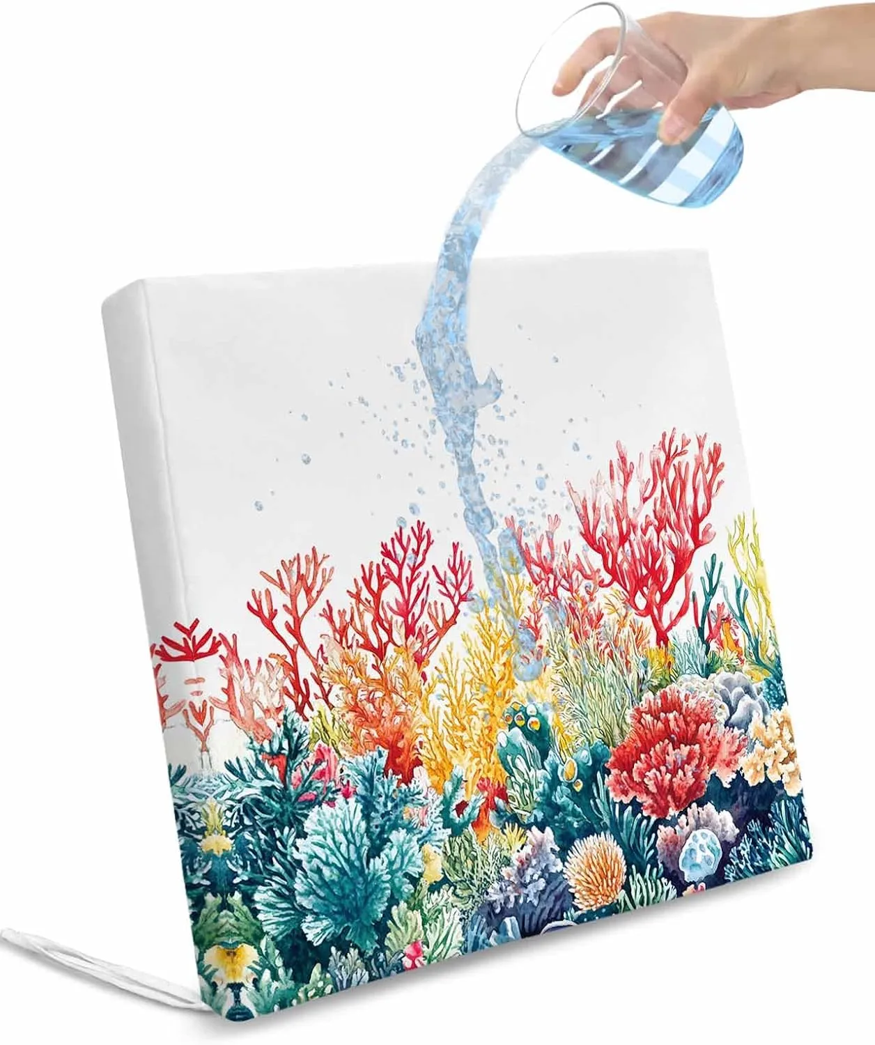 Coastal Outdoor Cushion Chair Cover Set of 2 - Waterproof Couch Seat Covers, Summer Beach Red Teal Coral Nautical Patio Furniture Protector Cushions Slipcovers for Sofa/RV, 22"x20"x4"