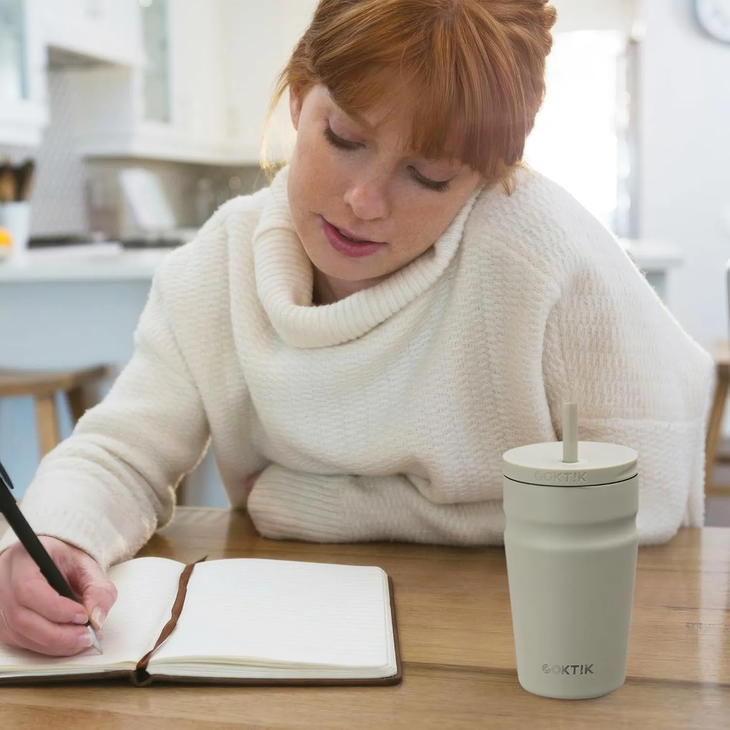 COKTIK 16oz Insulated Tumbler with Lid and Straw 2 Lids (Straw/Flip) Iced Coffee Cup Reusable Stainless Steel Travel Mug Water Bottle Cupholder Friendly for Women Men Her Him (Almond Birch)