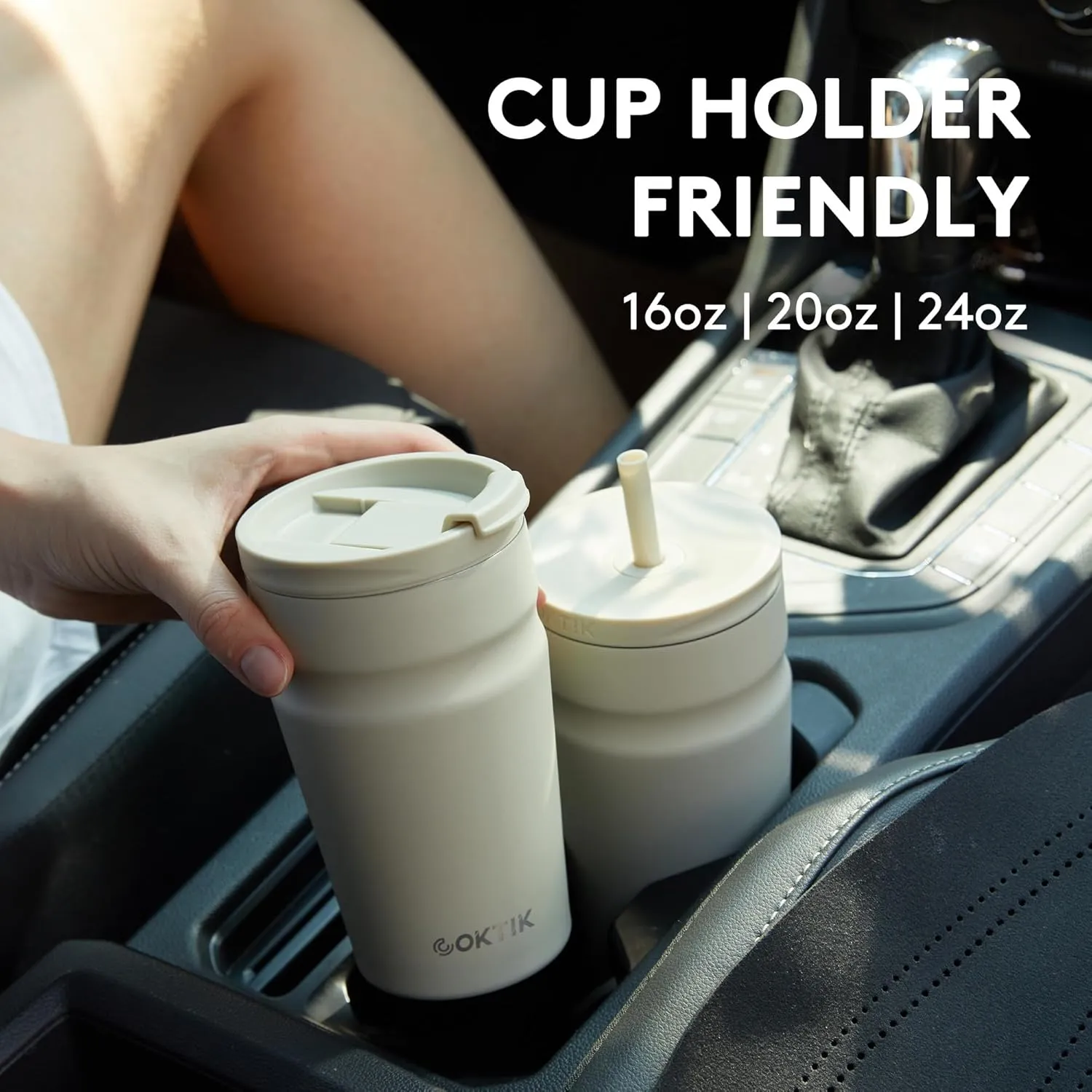 COKTIK 16oz Insulated Tumbler with Lid and Straw 2 Lids (Straw/Flip) Iced Coffee Cup Reusable Stainless Steel Travel Mug Water Bottle Cupholder Friendly for Women Men Her Him (Almond Birch)