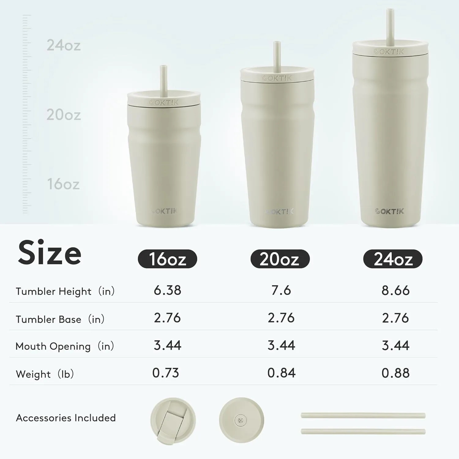 COKTIK 16oz Insulated Tumbler with Lid and Straw 2 Lids (Straw/Flip) Iced Coffee Cup Reusable Stainless Steel Travel Mug Water Bottle Cupholder Friendly for Women Men Her Him (Almond Birch)
