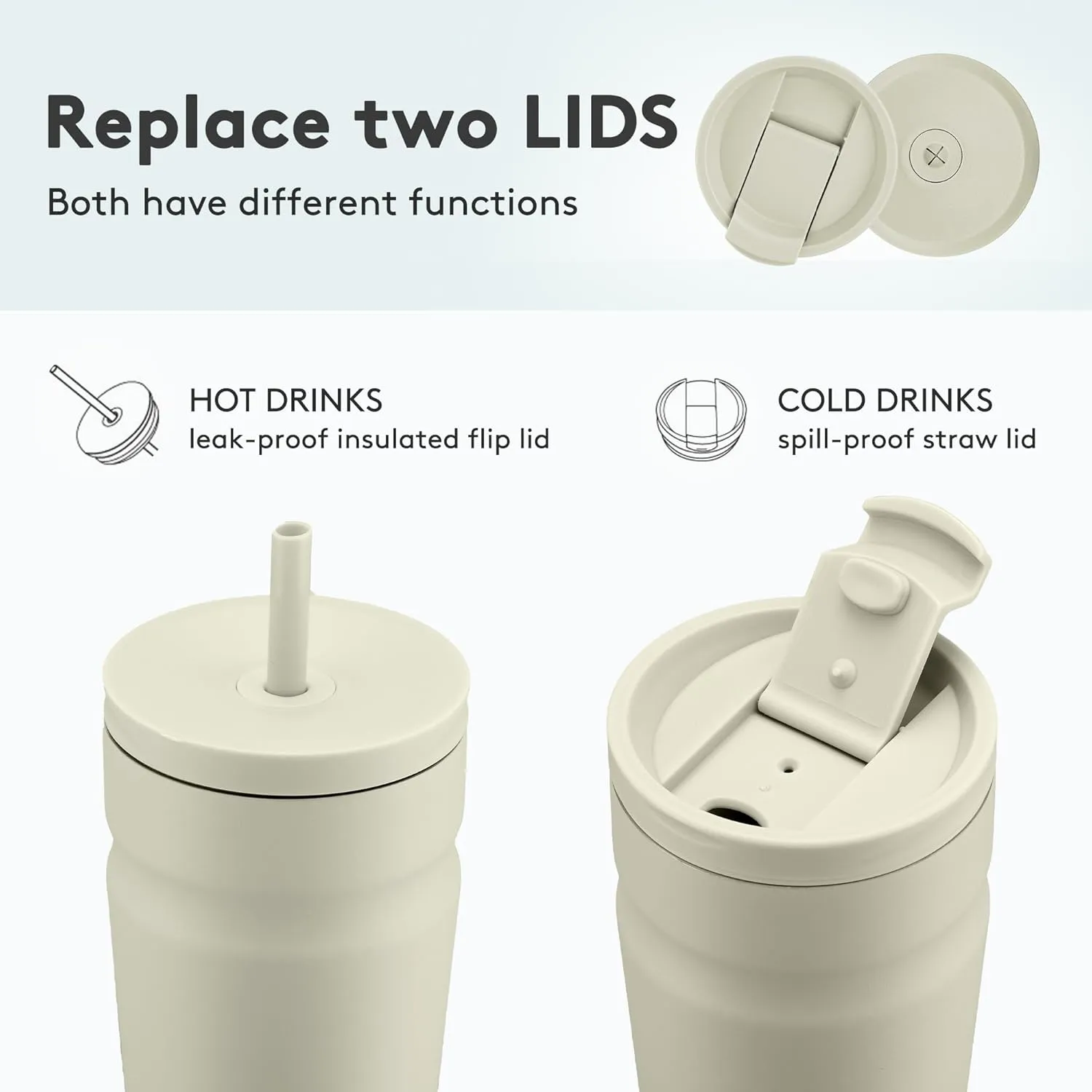 COKTIK 16oz Insulated Tumbler with Lid and Straw 2 Lids (Straw/Flip) Iced Coffee Cup Reusable Stainless Steel Travel Mug Water Bottle Cupholder Friendly for Women Men Her Him (Almond Birch)