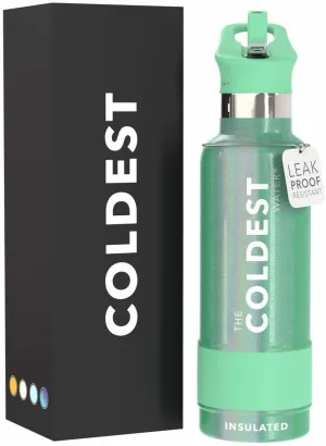 Coldest Insulated Water Bottle with Straw Lid - Stainless Steel Metal Thermos for Men & Women (Green Aurora Glitter, 21 oz)