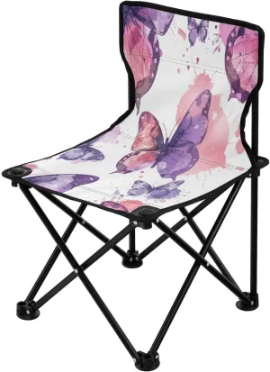 Colorful Butterfly Portable Outdoor Folding Chair Anti-Slip Padded Oxford Cloth Stool Camping Chair Small for Beach Hiking Fishing Gardening Quad Camp Chair