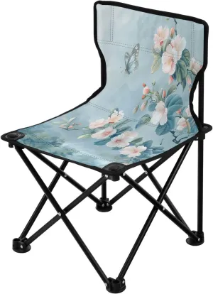 Colorful Butterfly Wildflower Portable Outdoor Folding Chair Anti-Slip Padded Oxford Cloth Stool Camping Chair Small for Beach Hiking Fishing Gardening Quad Camp Chair