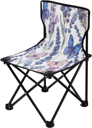 Colorful Butterfly Wildflower Portable Outdoor Folding Chair Anti-Slip Padded Oxford Cloth Stool Camping Chair Small for Beach Hiking Fishing Gardening Quad Camp Chair