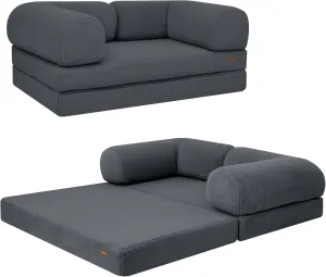 COMAX Folding Sofa Bed Queen, Foldable Couch Bed, Fold Out Futon Chair Sleeper for Adults, Convertible Floor Mattress Sofa for Bedrooom Living Room Guest Room, Faux Fur Dark Grey